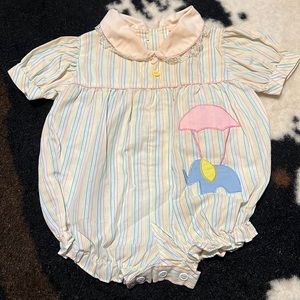 Handmade and embroidered elephant onesie size 0-3 months